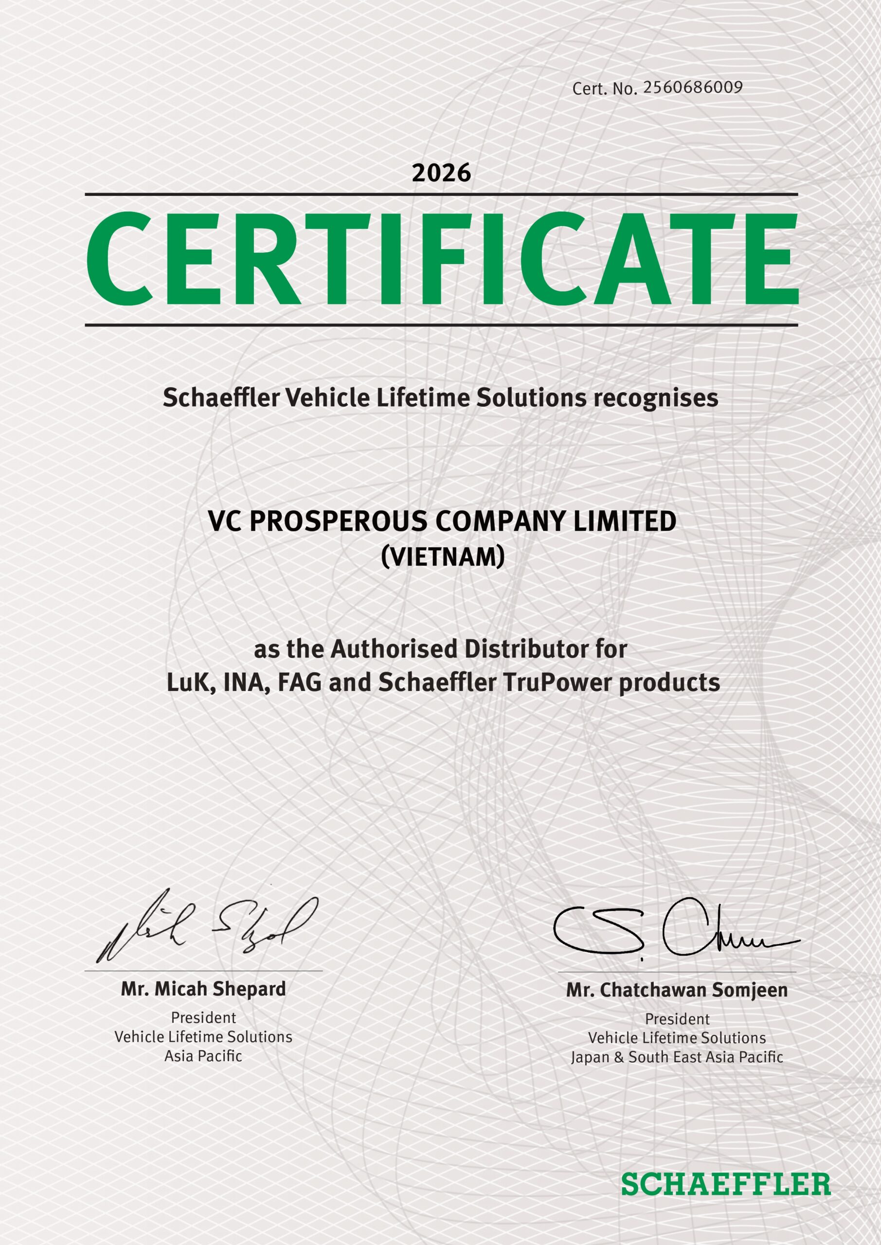 Hồ sơ năng lực 6 Chứng nhận đại lý Schaeffler